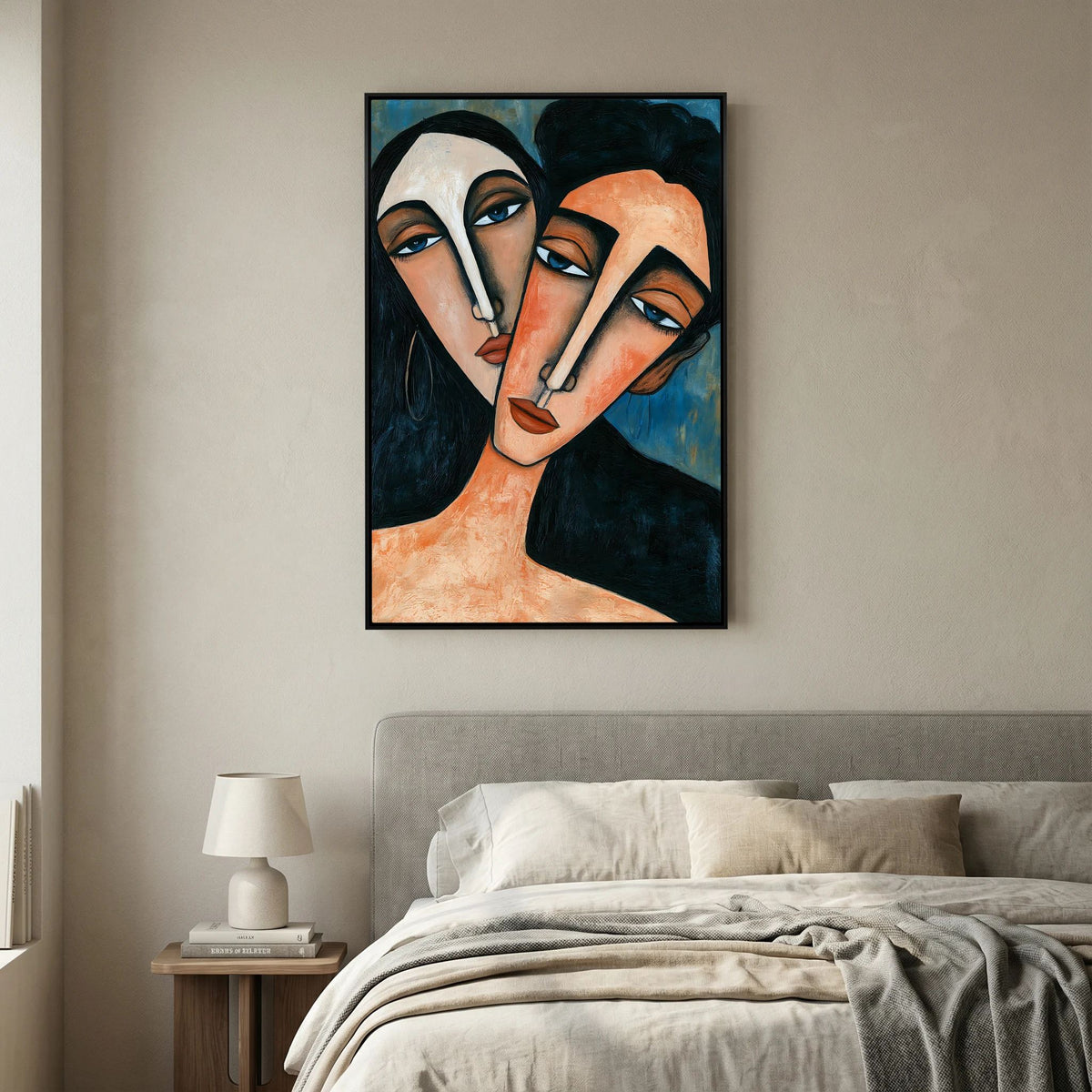 Modigliani-Inspired Cubist Lovers Portrait – Fine Art 