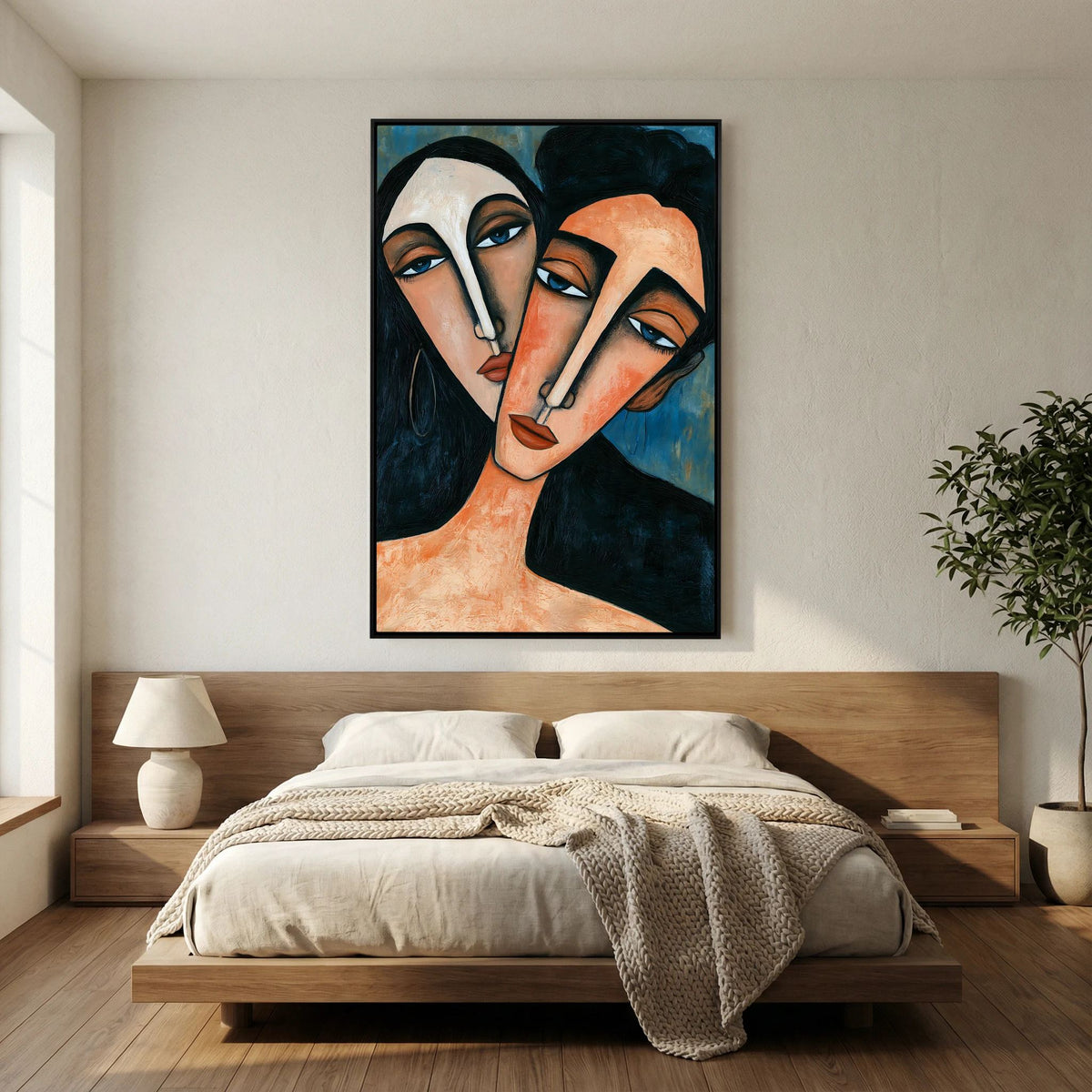 Modigliani-Inspired Cubist Lovers Portrait – Fine Art 