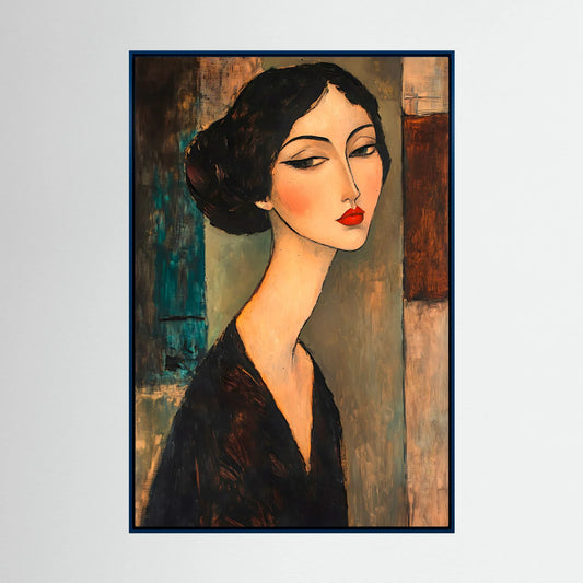 Modigliani-Inspired Modernist Woman Portrait – Fine ArtM 