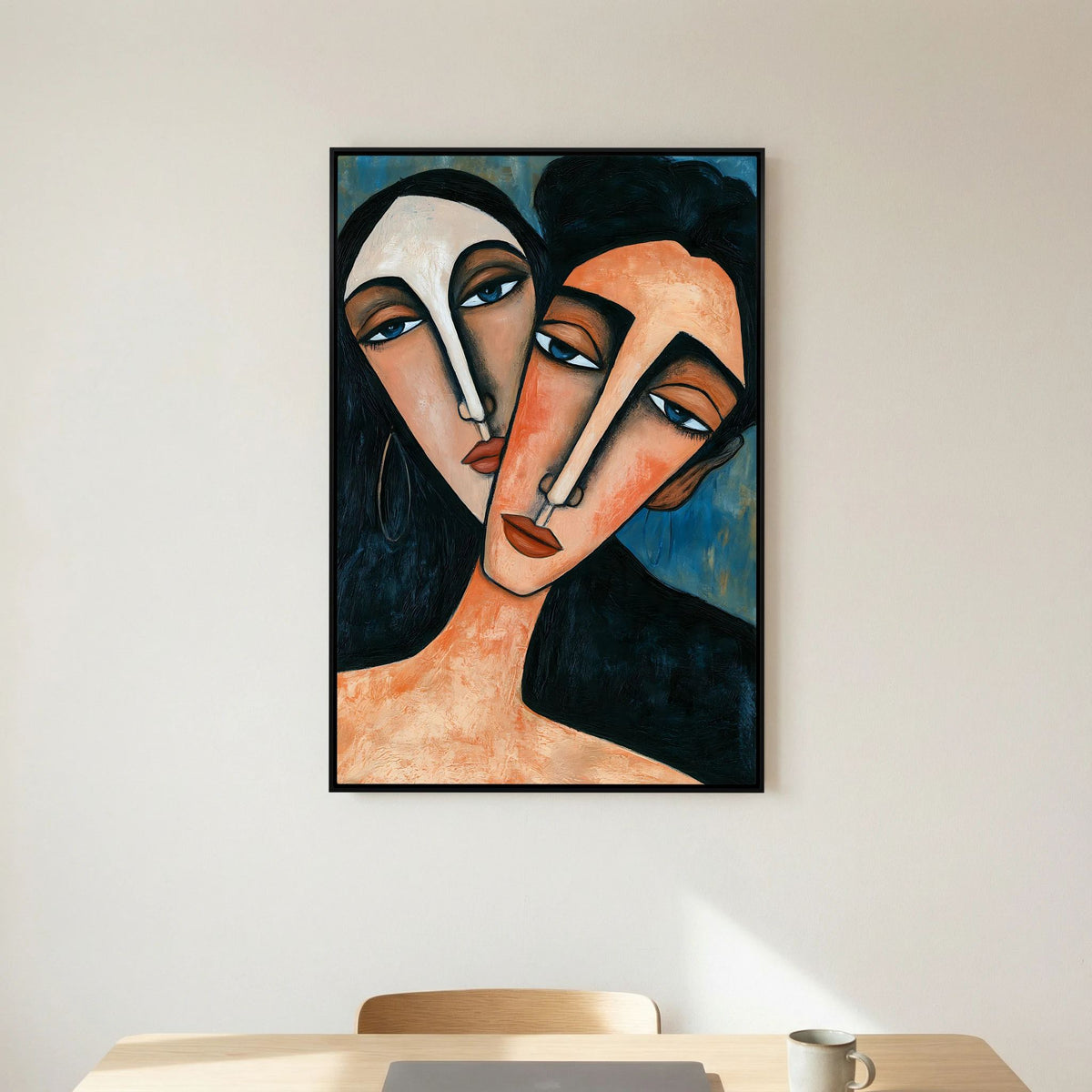 Modigliani-Inspired Cubist Lovers Portrait – Fine Art 