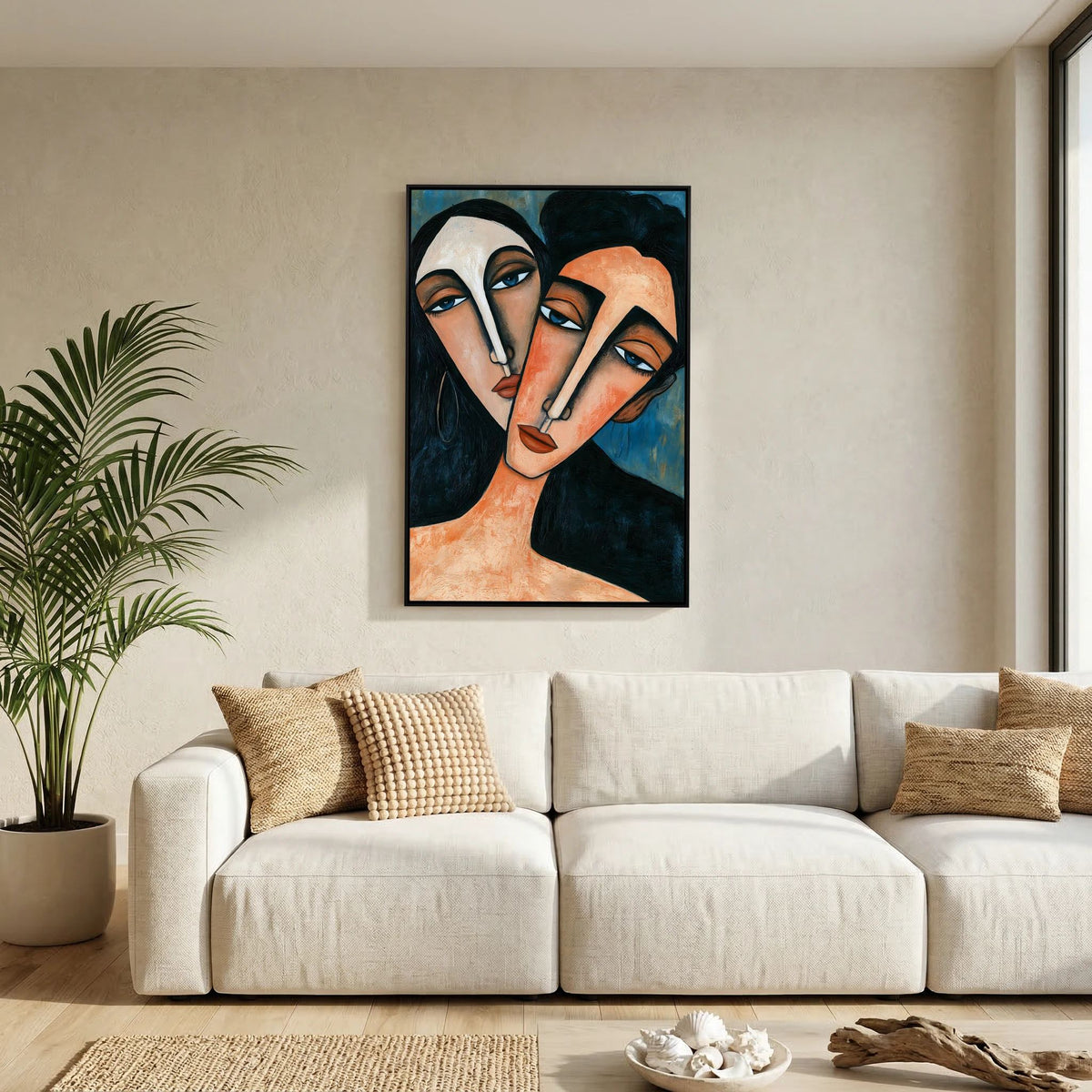 Modigliani-Inspired Cubist Lovers Portrait – Fine Art 