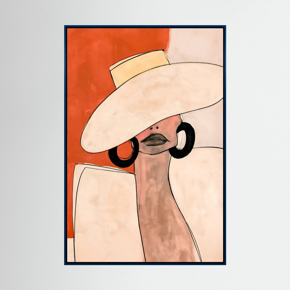 Minimalist Terracotta Fashion Poster – Elegant Woman in Sun Hat Wall Art