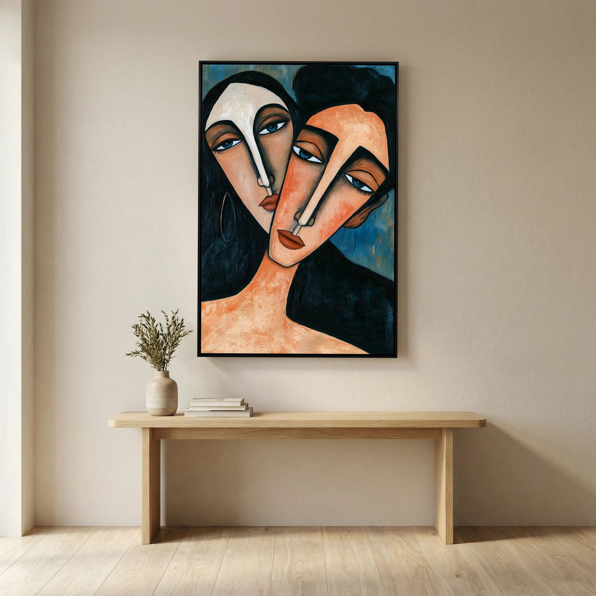 Modigliani-Inspired Cubist Lovers Portrait – Fine Art 