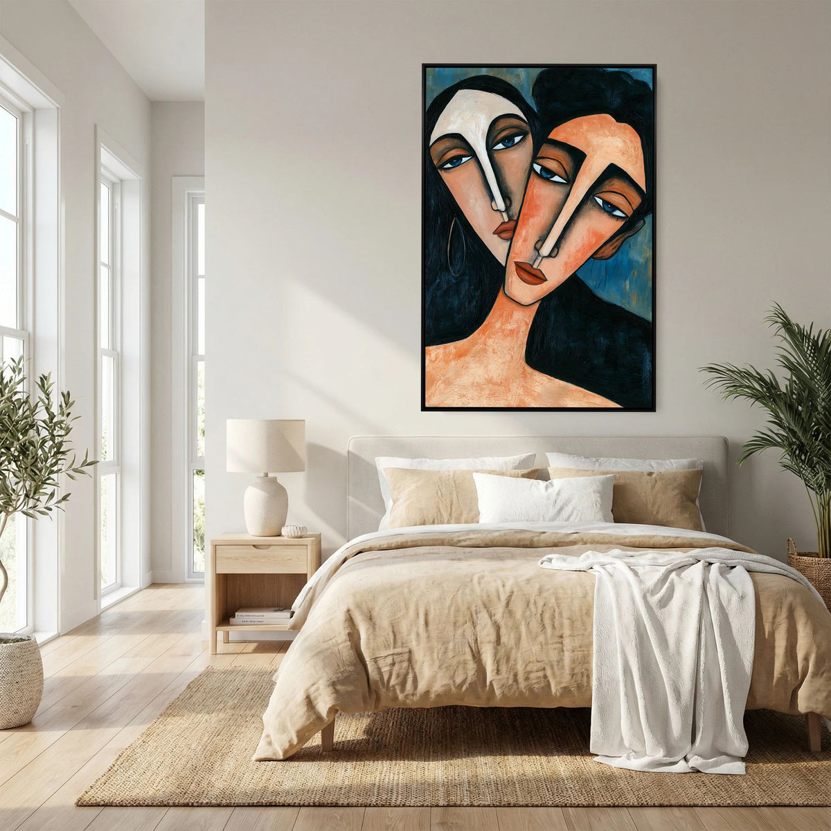 Modigliani-Inspired Cubist Lovers Portrait – Fine Art 