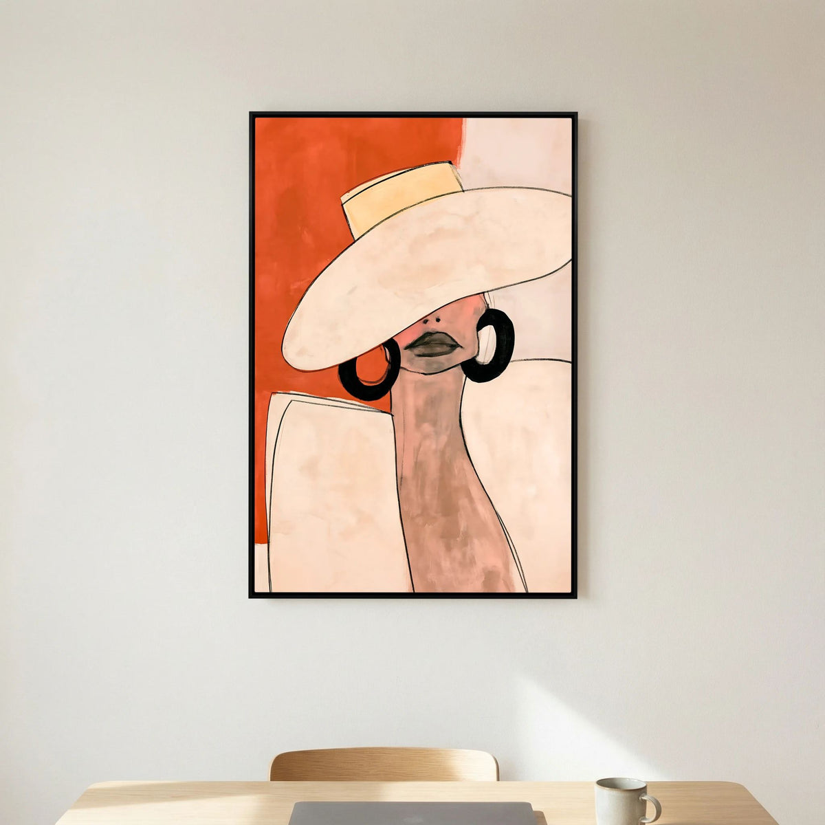 Minimalist Terracotta Fashion Poster – Elegant Woman in Sun Hat Wall Art