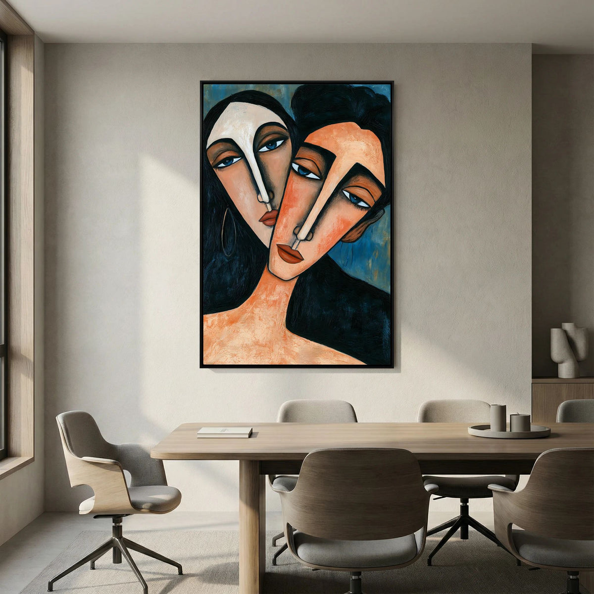 Modigliani-Inspired Cubist Lovers Portrait – Fine Art 