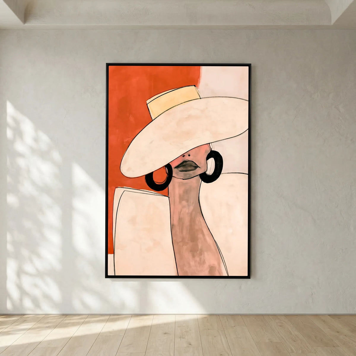 Minimalist Terracotta Fashion Poster – Elegant Woman in Sun Hat Wall Art