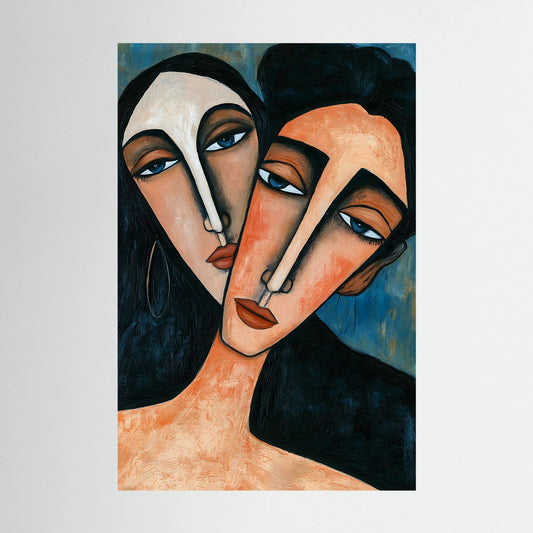 Modigliani-Inspired Cubist Lovers Portrait – Fine Art 