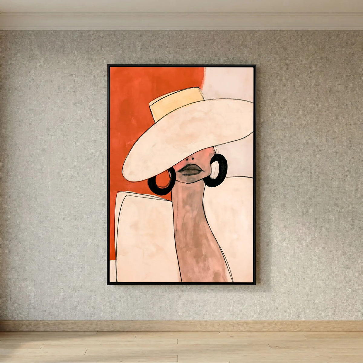 Minimalist Terracotta Fashion Poster – Elegant Woman in Sun Hat Wall Art