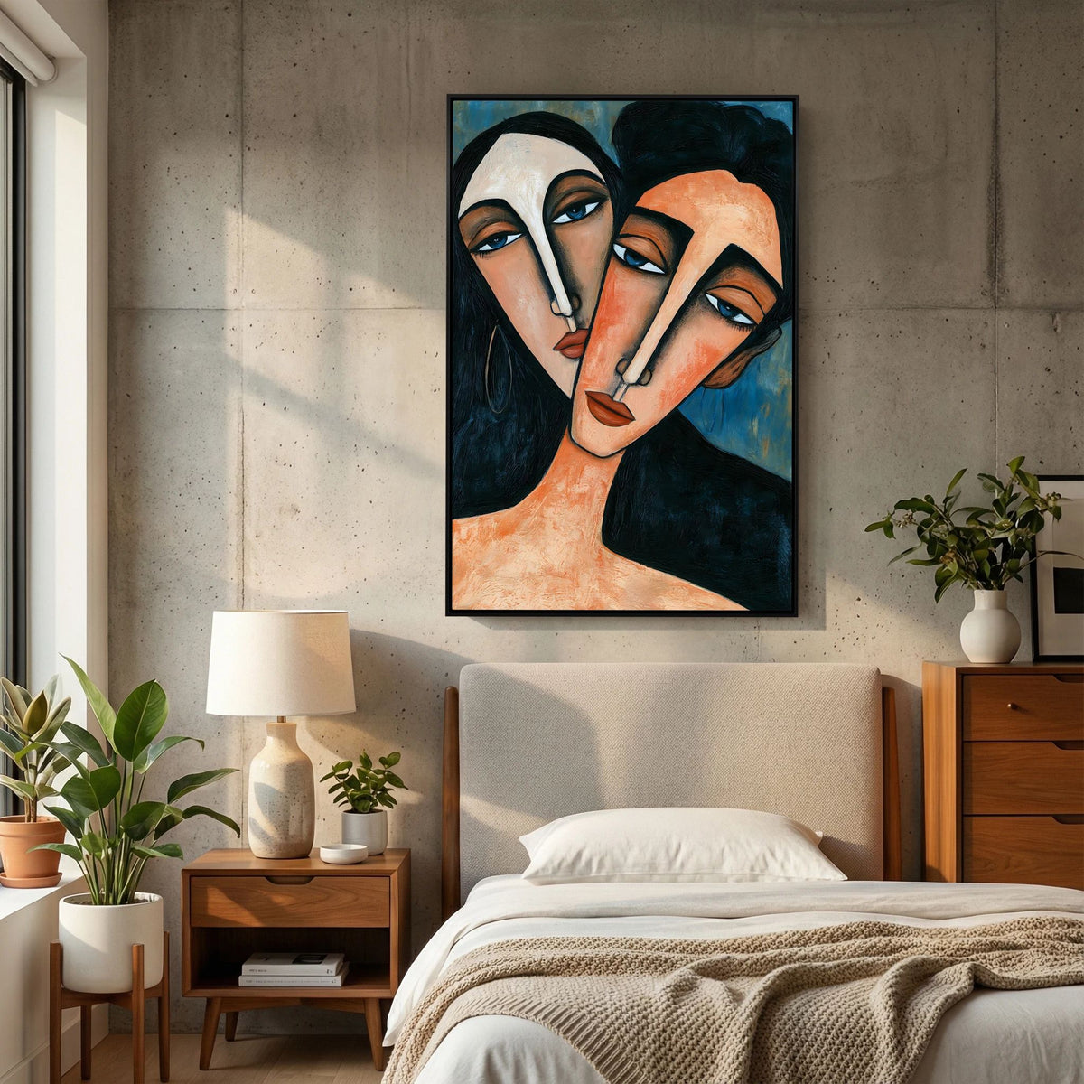 Modigliani-Inspired Cubist Lovers Portrait – Fine Art 