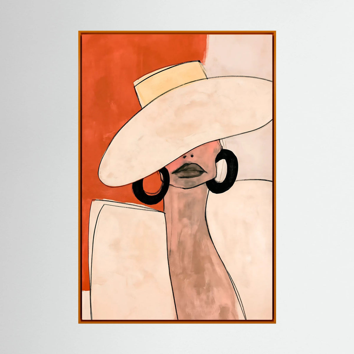 Minimalist Terracotta Fashion Poster – Elegant Woman in Sun Hat Wall Art