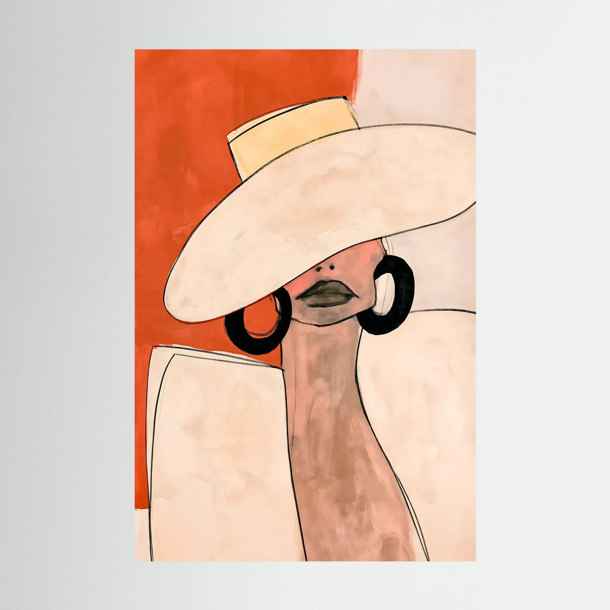 Minimalist Terracotta Fashion Poster – Elegant Woman in Sun Hat Wall Art