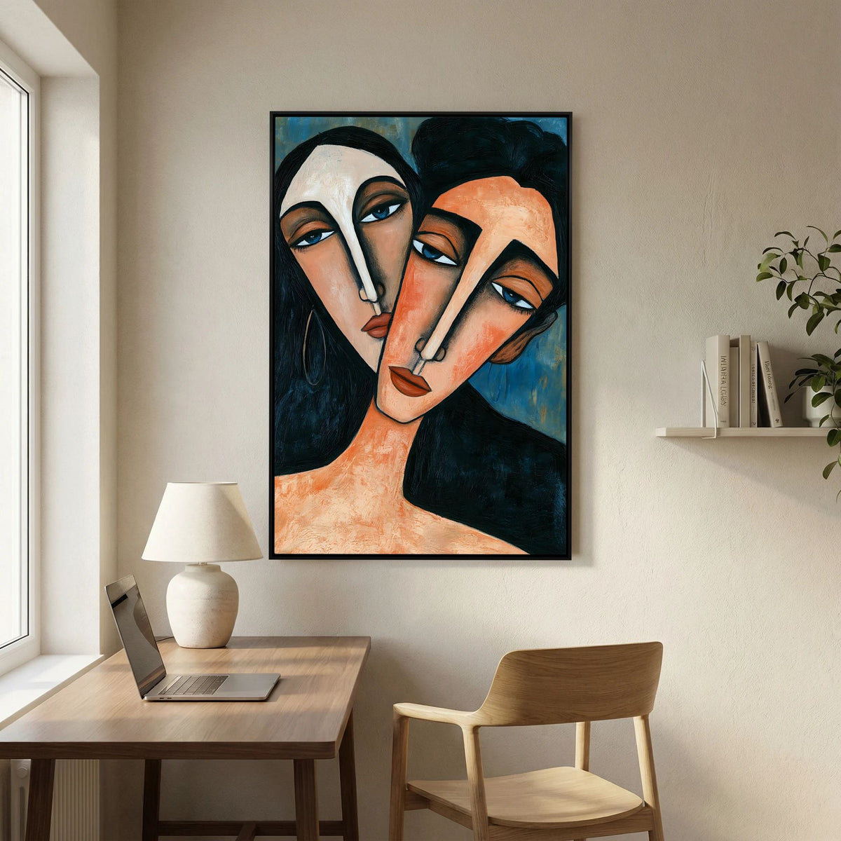 Modigliani-Inspired Cubist Lovers Portrait – Fine Art 
