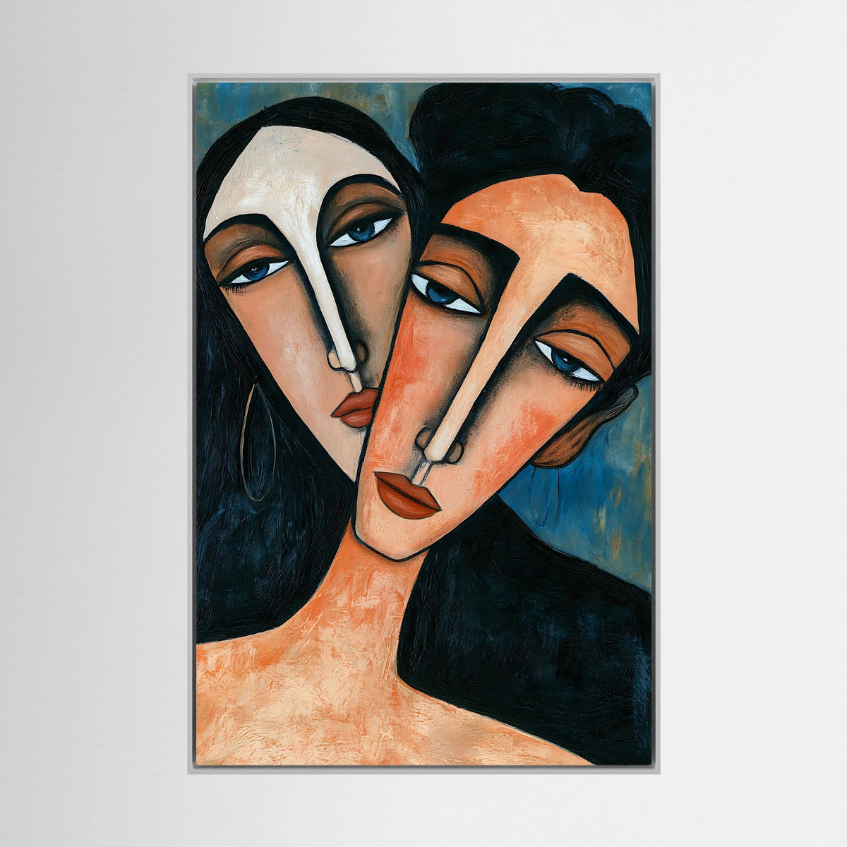 Modigliani-Inspired Cubist Lovers Portrait – Fine Art 