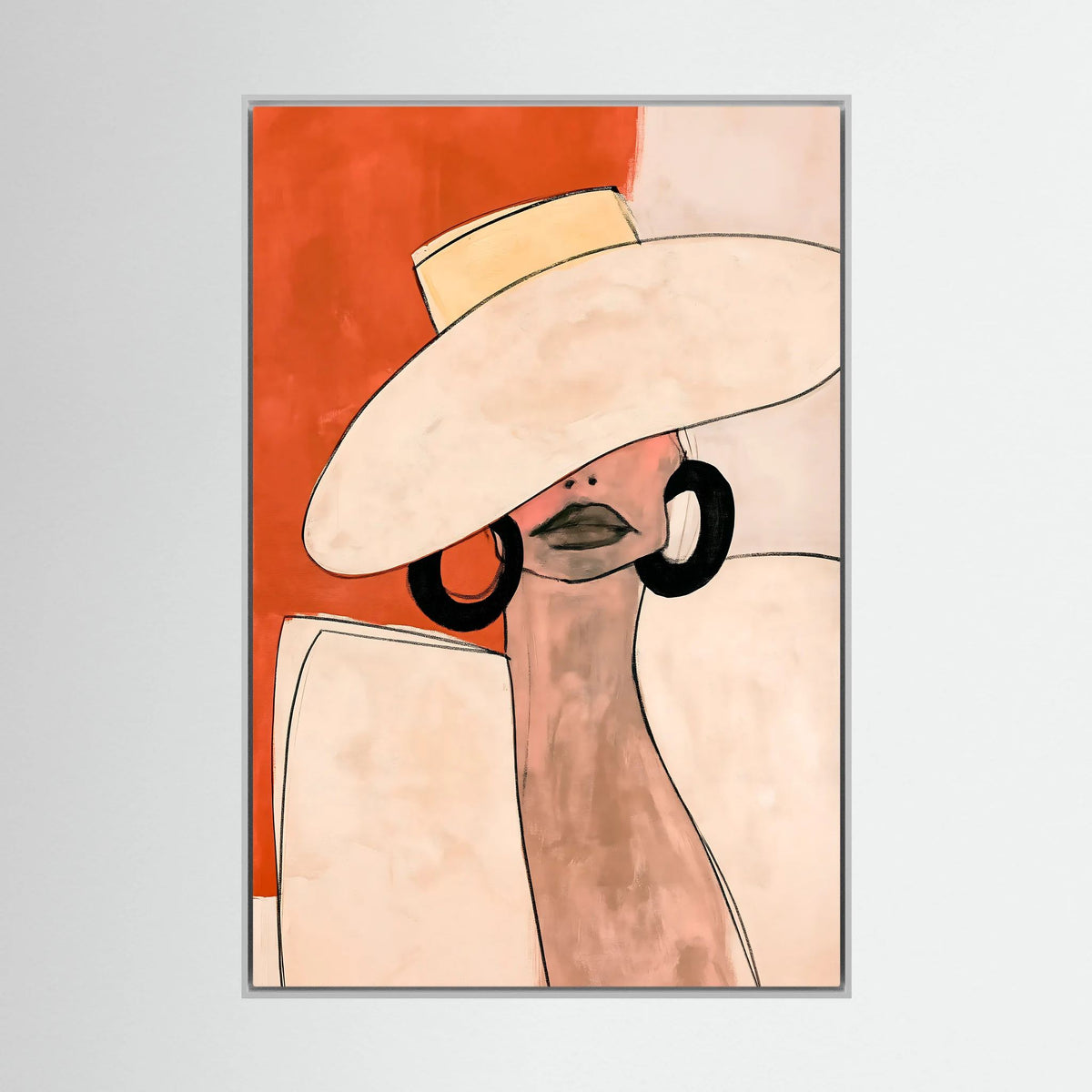 Minimalist Terracotta Fashion Poster – Elegant Woman in Sun Hat Wall Art