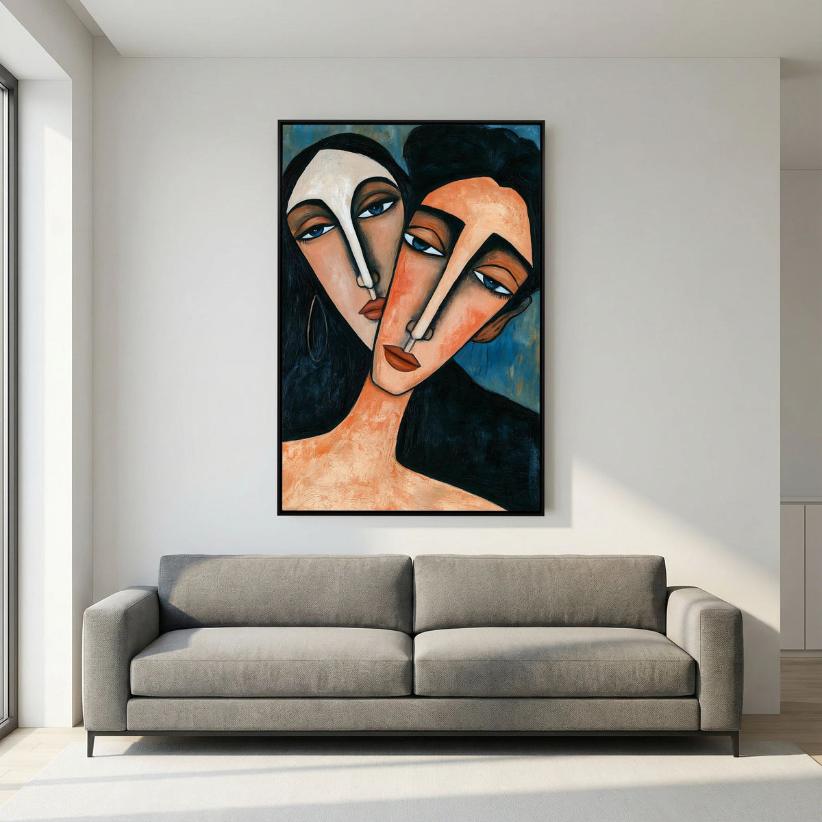 Modigliani-Inspired Cubist Lovers Portrait – Fine Art 