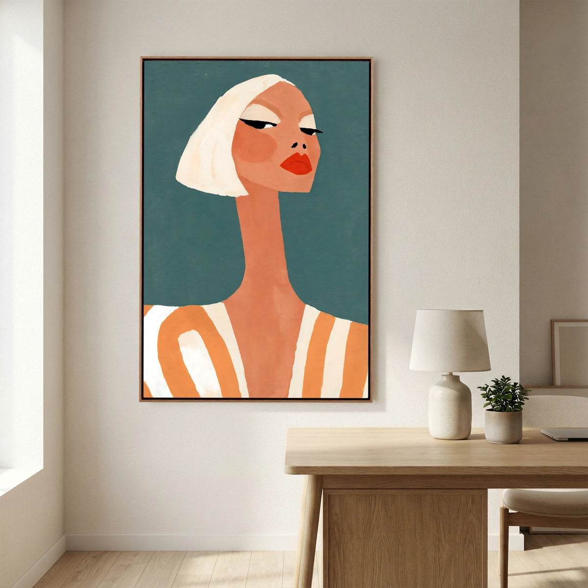 Retro Chic Blonde Woman Portrait – Minimalist Fine Art