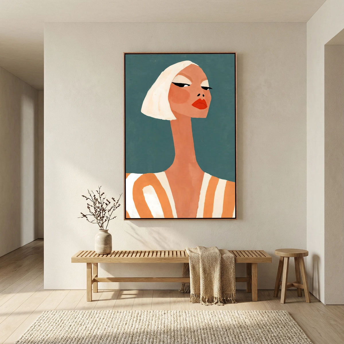 Retro Chic Blonde Woman Portrait – Minimalist Fine Art