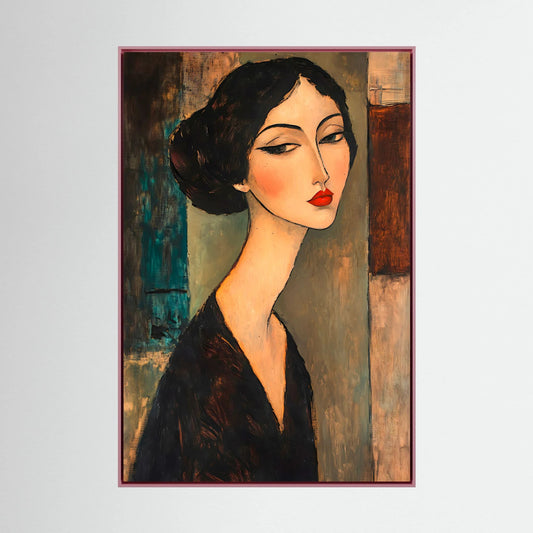 Modigliani-Inspired Modernist Woman Portrait – Fine ArtM 