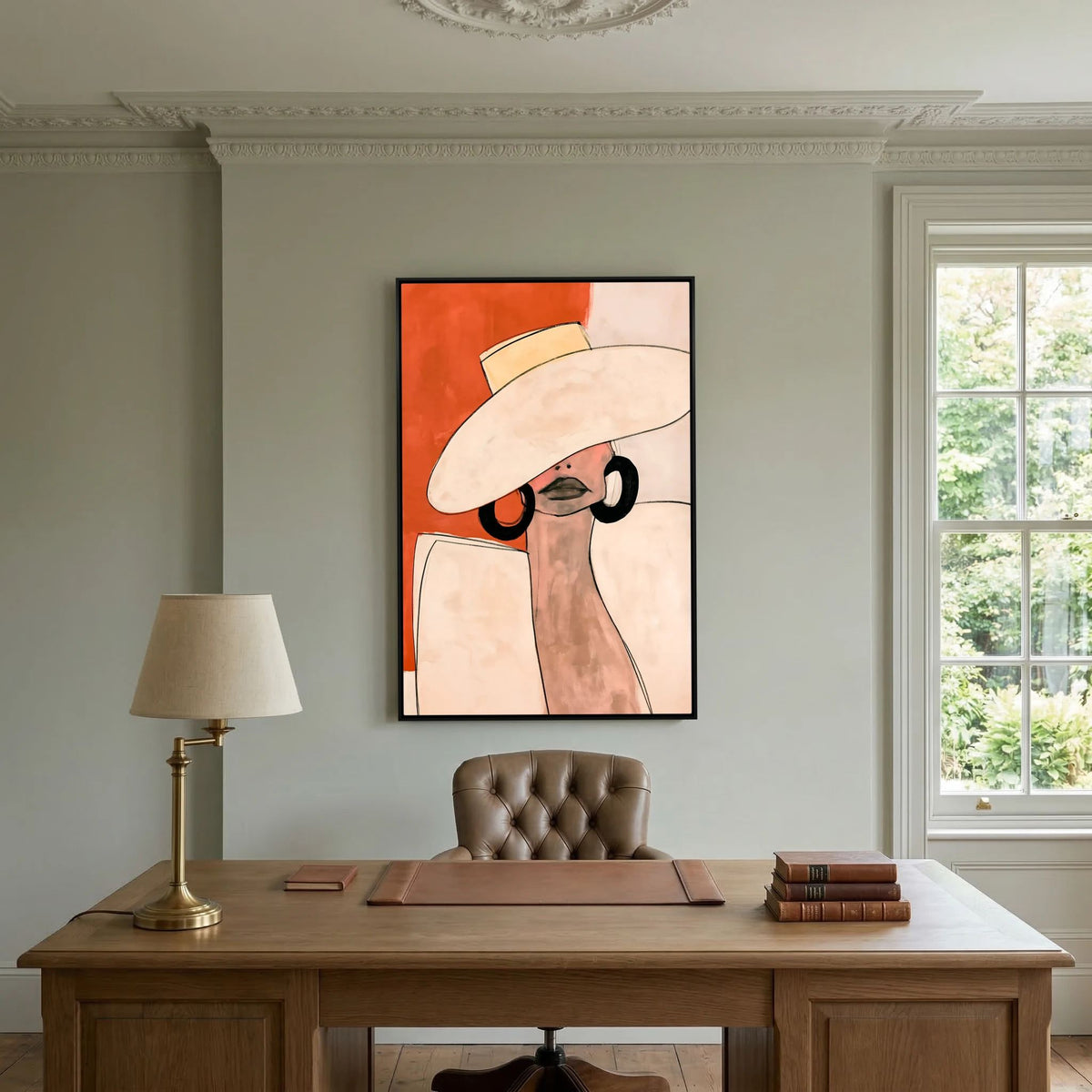 Minimalist Terracotta Fashion Poster – Elegant Woman in Sun Hat Wall Art