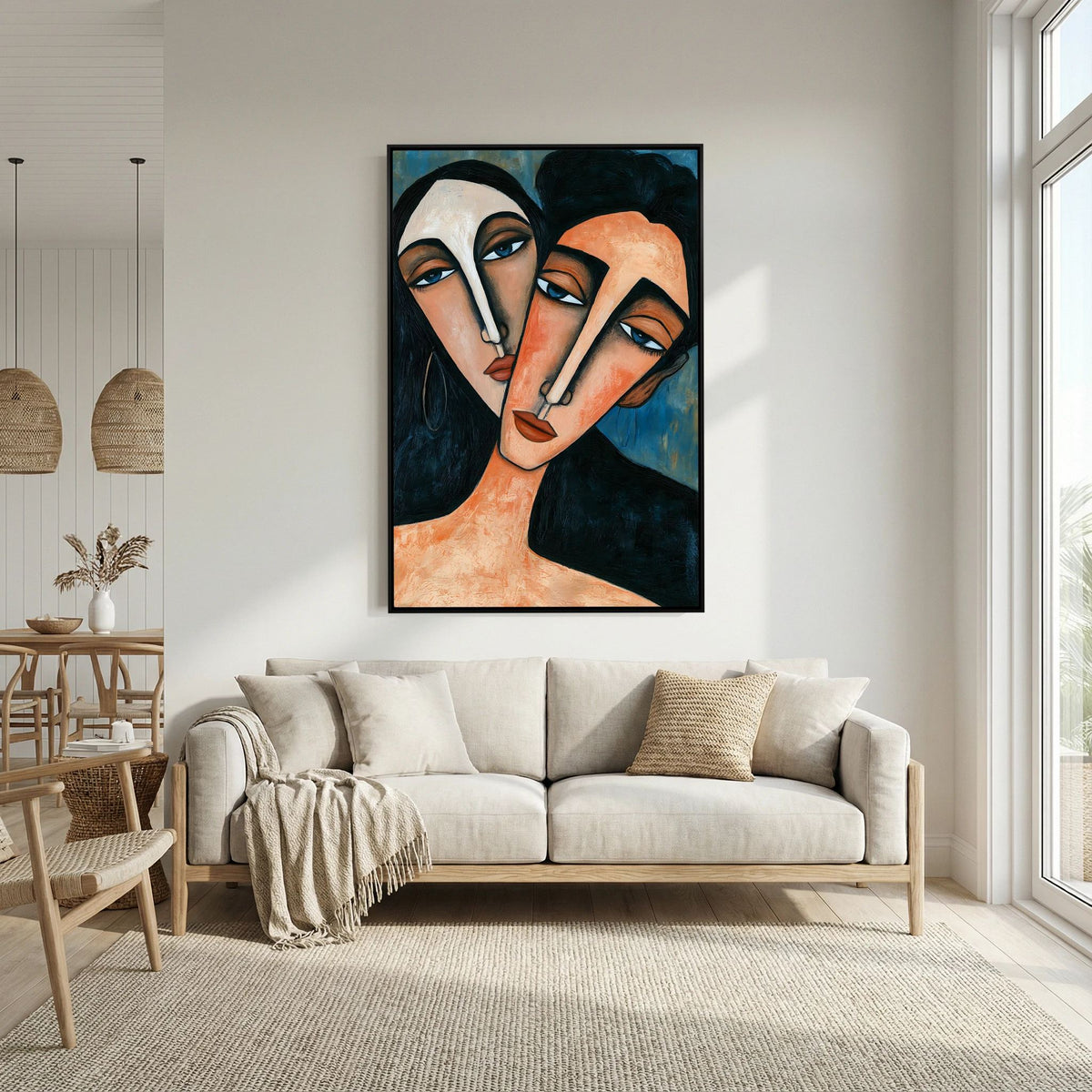 Modigliani-Inspired Cubist Lovers Portrait – Fine Art 