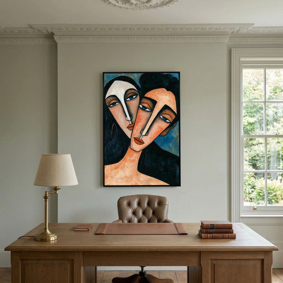 Modigliani-Inspired Cubist Lovers Portrait – Fine Art 