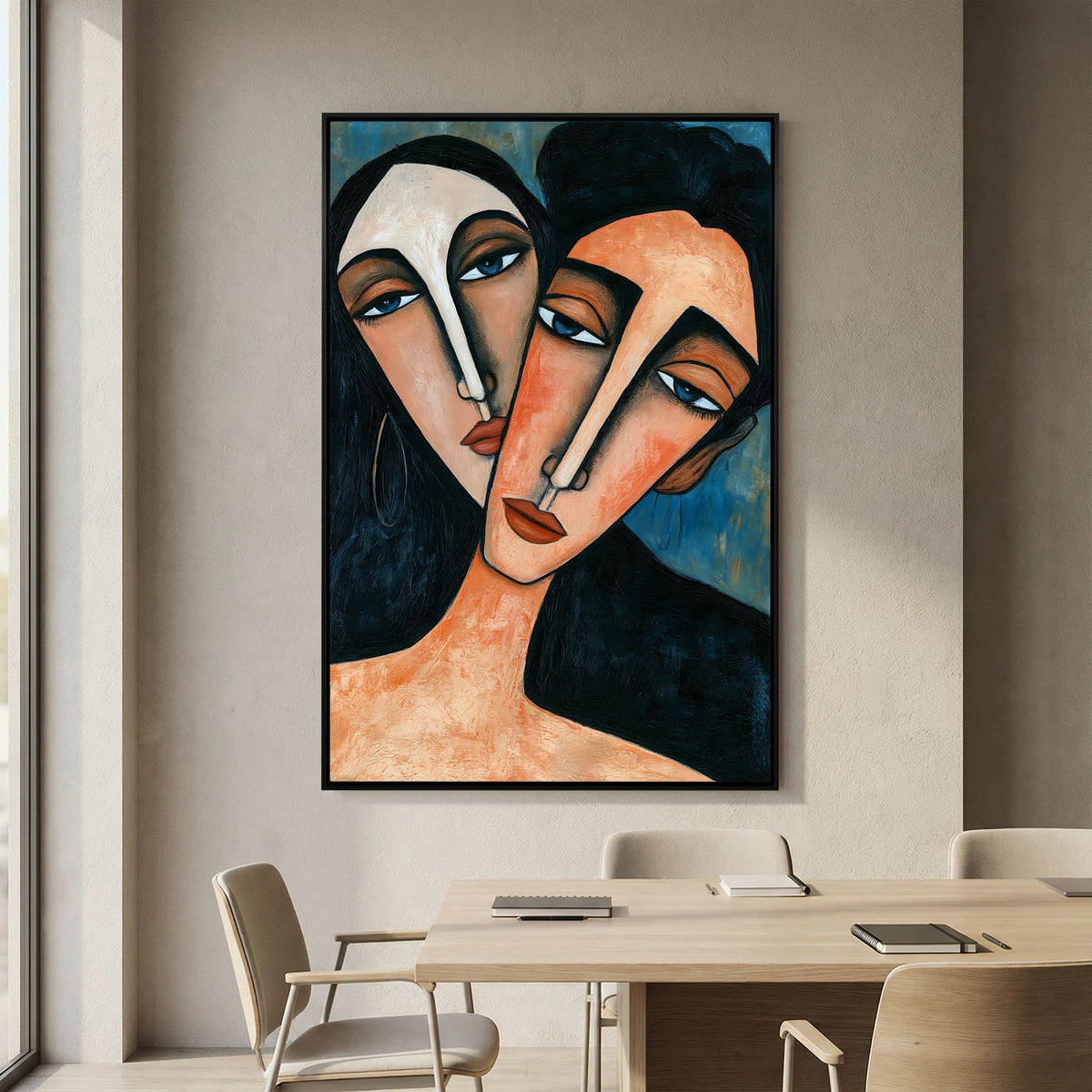 Modigliani-Inspired Cubist Lovers Portrait – Fine Art 
