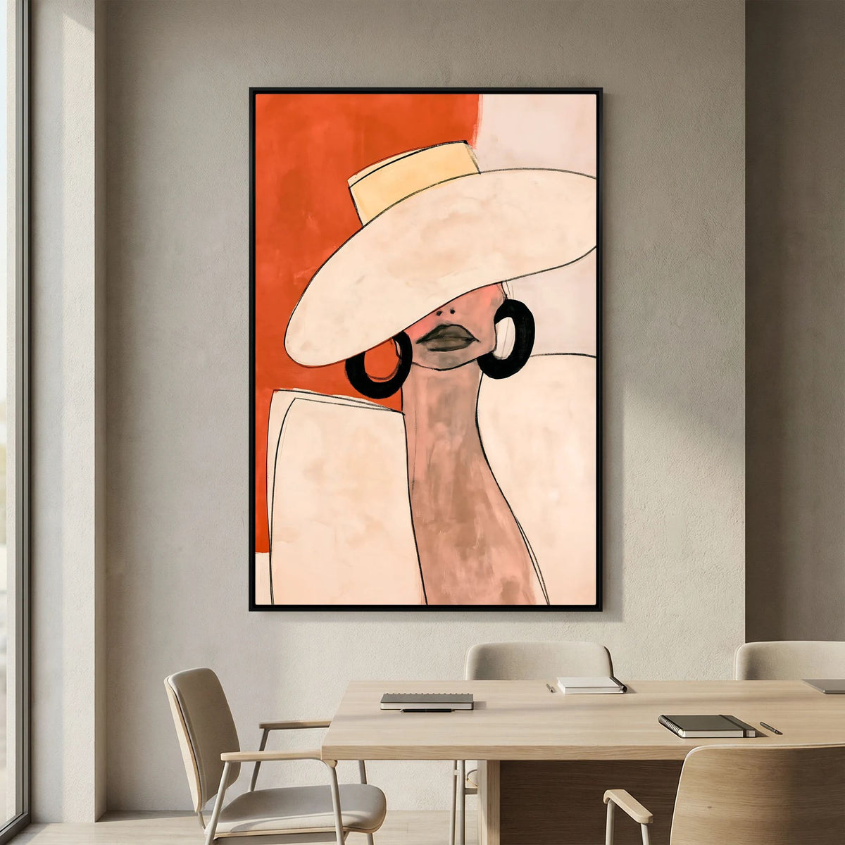 Minimalist Terracotta Fashion Poster – Elegant Woman in Sun Hat Wall Art